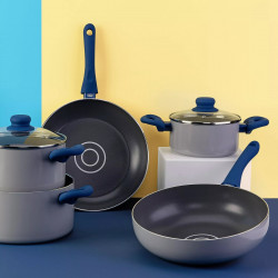 Tasty 678540 Saucepan, 24 cm, 5 L, Oil Dispenser, Aluminum, Non-stick Coating, Blue