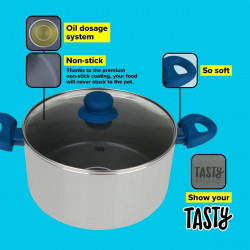 Tasty 678540 Saucepan, 24 cm, 5 L, Oil Dispenser, Aluminum, Non-stick Coating, Blue