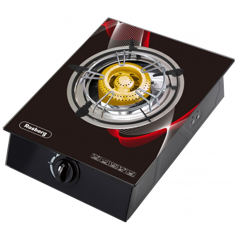 Rosberg R51454GA Gas Stove, 3.45 kW, 30 mbar, Automatic Ignition, Tempered Glass, Black