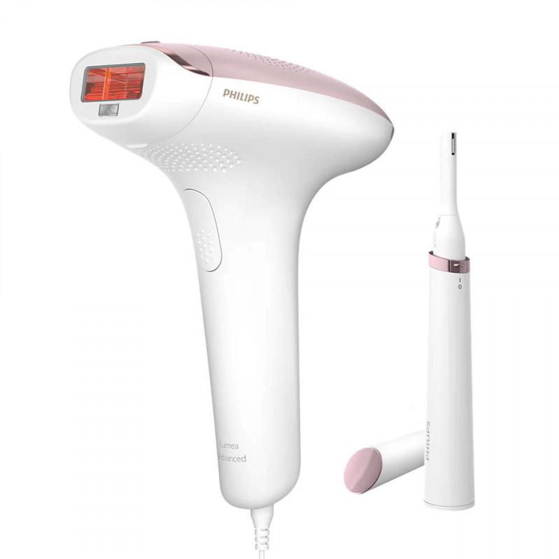 Epilator IPL Philips Lumea Advanced BRI920/00, 250000 impulsuri, SensoAdapt, Trimmer, Cap detasabil, LED, Alb/roz