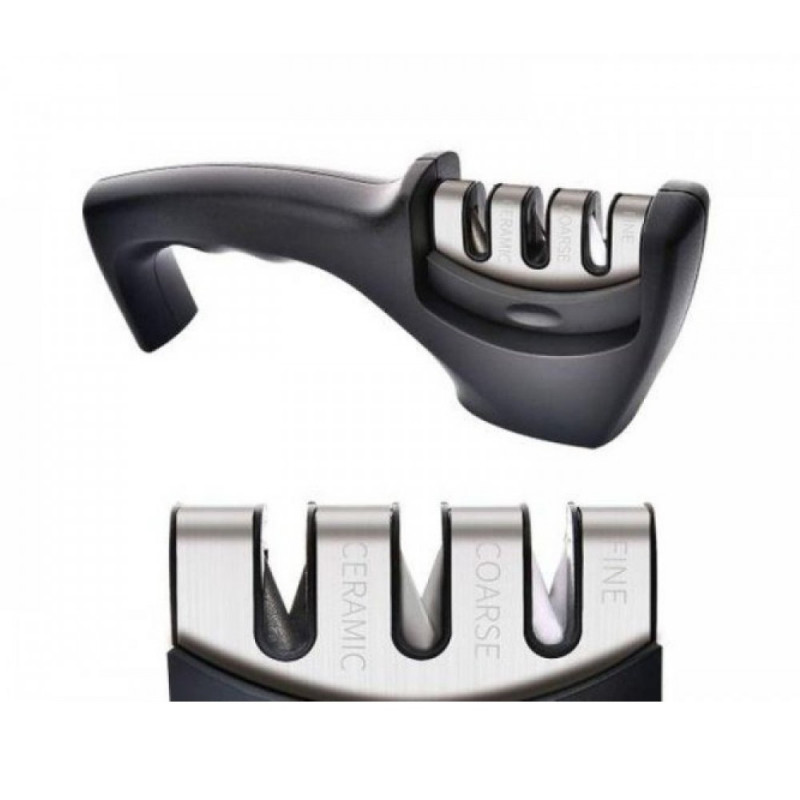 Ascuțitor de cuțite Bohmann BH 02-703, 3 sisteme de ascuțire, oțel tungsten, ceramică, negru