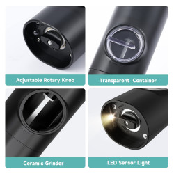 Tocător electric de condimente ESPICE, 5 trepte de măcinare, LED, Ceramică, Zgomot redus, Negru