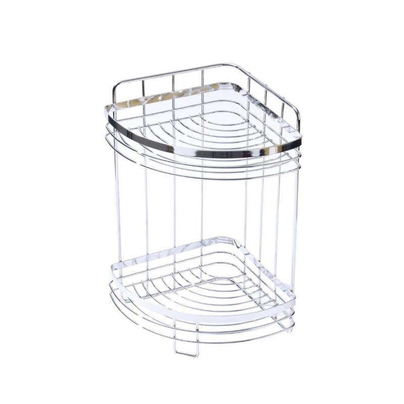 Rosberg R53001A2 2-Tier Corner Shelving Unit, 21 x 21 x 39 cm, Wall-Mounted, Chrome