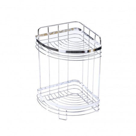 Rosberg R53001A2 2-Tier Corner Shelving Unit, 21 x 21 x 39 cm, Wall-Mounted, Chrome