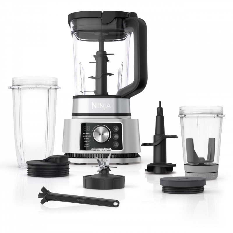 Ninja Foodi Power Nutri 3 az 1-ben turmixgép intelligens nyomatékmotorral és 6 Auto-IQ programmal, CB350EU 1200 W, 2,1 literes tál, 700 ml-es csésze és 400 ml-es tál, fekete/ezüst