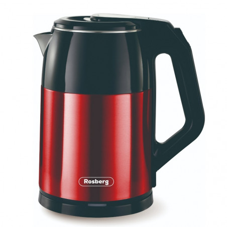 Rosberg R51230S Double-Walled Electric Kettle, 1500W, 1.8L, Stainless Steel, Auto Shut-Off, Red/Black