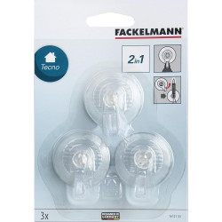 Set of 3 Fackelmann 16121 Tecno suction cup hangers, 4.5 cm, Clear