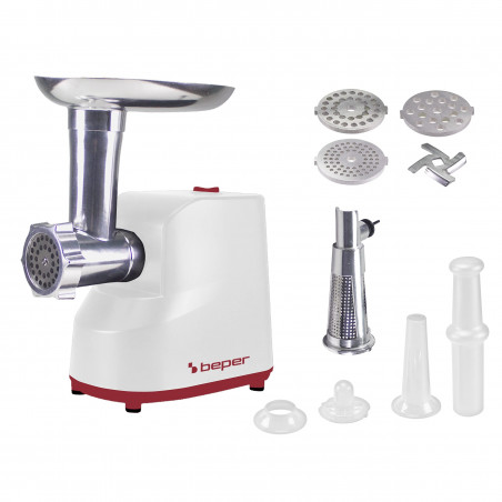 Beper P102ROB200 Meat Grinder with Tomato Attachment, 1200W, 3 Blades, ABS, Reverse Function, White
