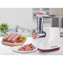 Beper P102ROB200 Meat Grinder with Tomato Attachment, 1200W, 3 Blades, ABS, Reverse Function, White