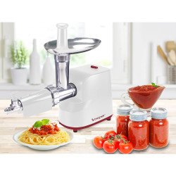 Beper P102ROB200 Meat Grinder with Tomato Attachment, 1200W, 3 Blades, ABS, Reverse Function, White