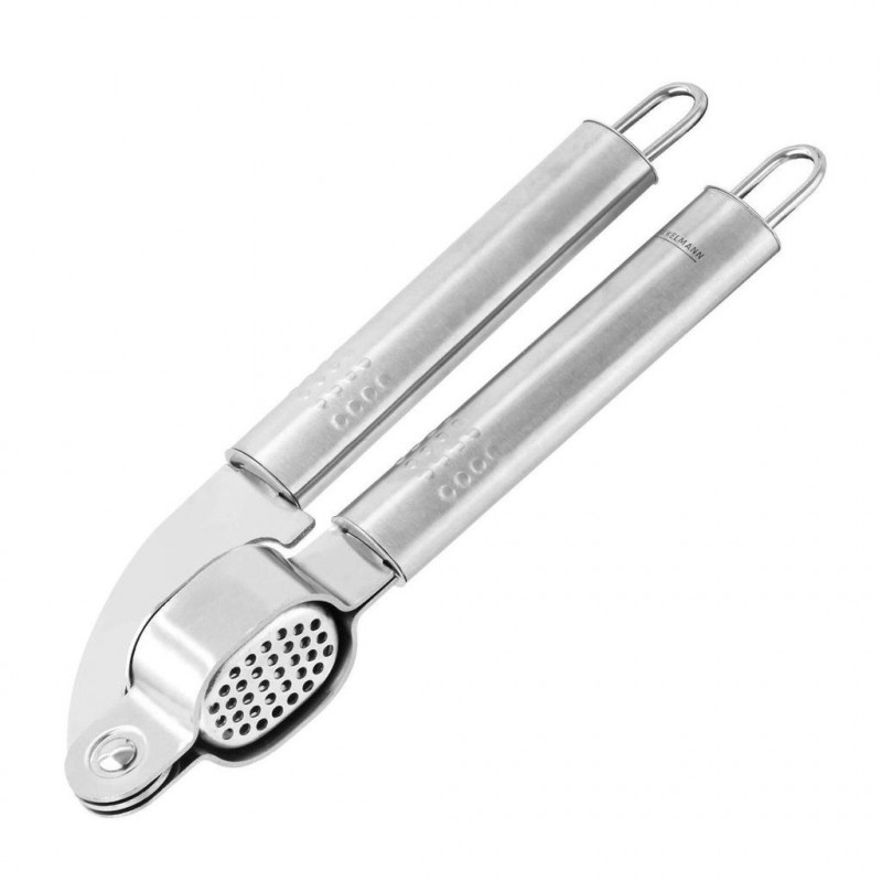 Fackelmann 40445 Garlic Press, 19 cm, Stainless Steel, Hanging Hook, Silver