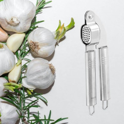 Fackelmann 40445 Garlic Press, 19 cm, Stainless Steel, Hanging Hook, Silver