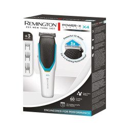 Masina de tuns Remington Power X Series X4 HC4000, Baterie, 0,5-35 mm, Autonomie 60 min, Lame din otel, Indicator LED, Alb/albastru