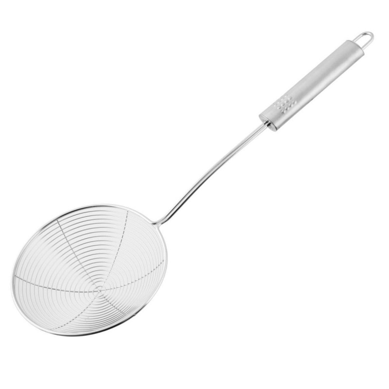 Fackelmann 40674 Slotted Frying Spoon, 36 cm, Stainless Steel, Hanging Hook, Oval, Stainless Steel