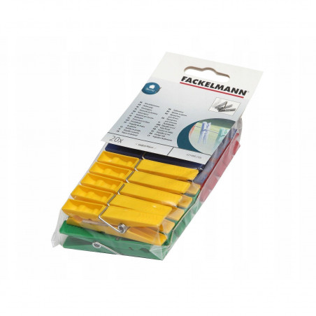Fackelmann 521490 Clothespins, 20 pcs, Plastic, 4 colors, Multicolored