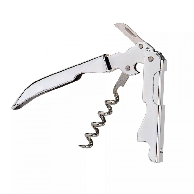 Fackelmann Doublepull 49459 Corkscrew with Knife, Waiter's Style, 12 cm, Stainless Steel, Silver