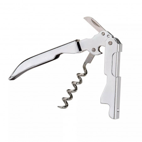 Fackelmann Doublepull 49459 Corkscrew with Knife, Waiter's Style, 12 cm, Stainless Steel, Silver