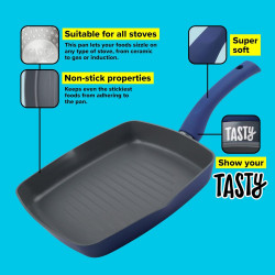 Grillserpenyő Tasty Everyday 678555, 24 cm, Indukciós, Alumínium, Tapadásmentes bevonat, Kék