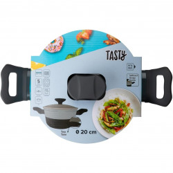 Tasty 678536 Saucepan with Glass Lid, 20 cm, 2.5 L, Induction, Aluminum, Non-stick Coating, Gray