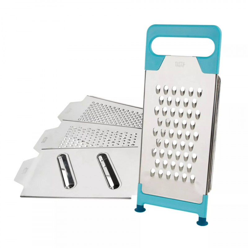 Tasty 678422 Multifunctional Grater, 27x11 cm, 4 Attachments, Stainless Steel, Blue