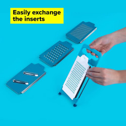 Tasty 678422 Multifunctional Grater, 27x11 cm, 4 Attachments, Stainless Steel, Blue