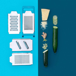 Tasty 678422 Multifunctional Grater, 27x11 cm, 4 Attachments, Stainless Steel, Blue