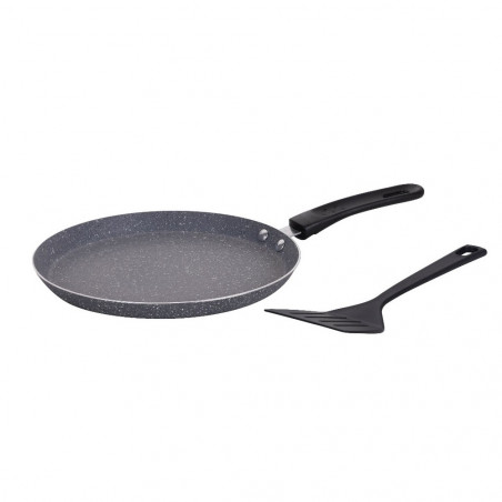 Oliver Voltz OV51322H24S Pancake Pan with Spatula, 24 cm, Marble Coating, Induction, Gray