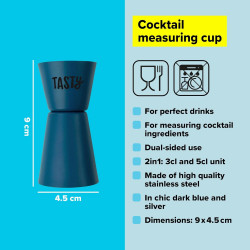 Tasty 678415 Double Cocktail Measuring Cup, 9 x 4.5 cm, 50 ml, Stainless Steel, Blue