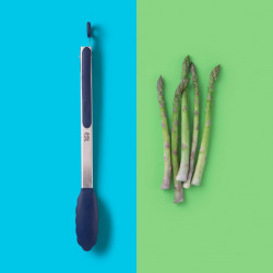 Tasty 678387 Serving Tongs, 34.5 cm, Silicone Handle, Stainless Steel, Blue