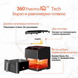 Фритюрник с горещ въздух Cosori Dual Blaze™ CAF-P681S, 1700 W, 6.4 л, 12 програми, Таймер, Черен