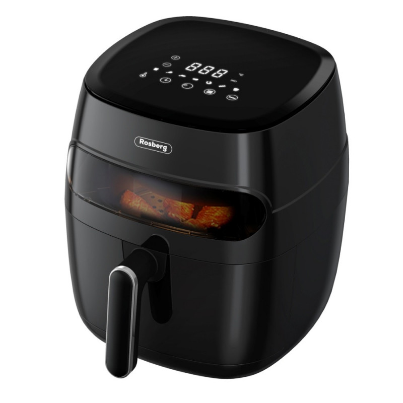 Фритюрник Air Fryer Rosberg R51980CA, 1350W, 5.2 л, LED дисплей, Горещ въздух, Таймер, До 200°C, Черен