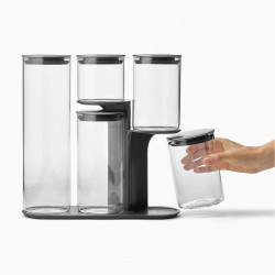 Joseph Joseph Podium 95035 Storage Jar Set with Stand, 5-Piece Set, Stainless Steel