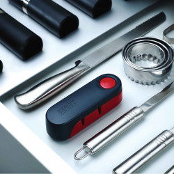 Joseph Joseph 10048 Knife Sharpener, Two-stage, Ceramic, Foldable, Gray/Red