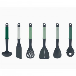 Set ustensile de gatit Joseph Joseph Elevate 10540, 6 piese, Plastic fara BPA, Orificii pentru agatat, Gri/verde