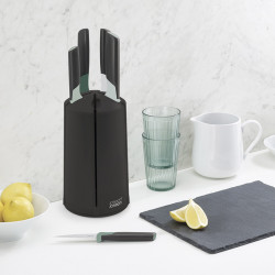 Joseph Joseph Elevate 10541 Knife Set, Japanese Steel, Rotating Stand, BPA-Free, Black/Green