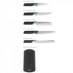 Joseph Joseph Elevate 10541 Knife Set, Japanese Steel, Rotating Stand, BPA-Free, Black/Green