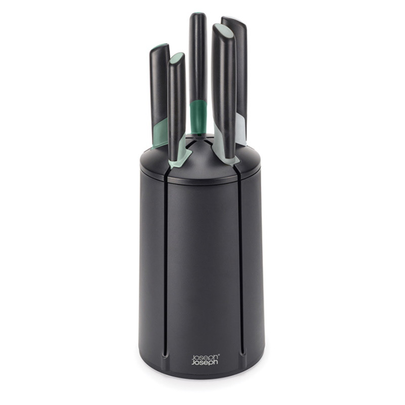 Joseph Joseph Elevate 10541 Knife Set, Japanese Steel, Rotating Stand, BPA-Free, Black/Green