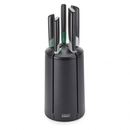 Joseph Joseph Elevate 10541 Knife Set, Japanese Steel, Rotating Stand, BPA-Free, Black/Green