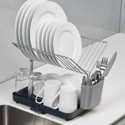 Joseph Joseph 85084 Two-Tier Dish Rack, Drain Spout, Cutlery Holder, Gray