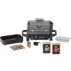 Ninja OG701EU Electric Smoker Grill, 2400W, Up to 260°C, Internal Amino Ceramic Coating, Woodfire, Gray
