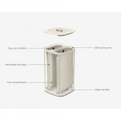 Joseph Joseph Laundry Basket 50001, 60 L, Carrying Handles, 2 Compartments, Gray