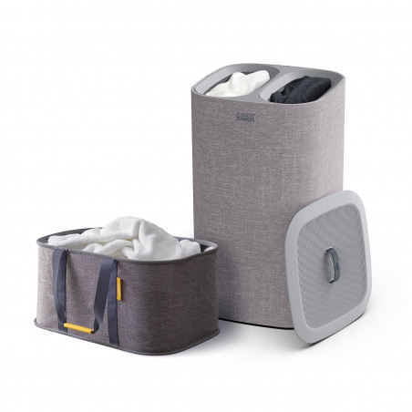 Joseph Joseph Laundry Basket 50001, 60 L, Carrying Handles, 2 Compartments, Gray