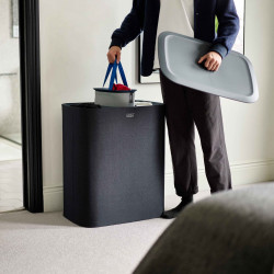 Joseph Joseph Laundry Basket 50025, 71 x 59.1 x 39.5 cm, 90 L, Three Compartments, Carrying and Emptying Handles, Black