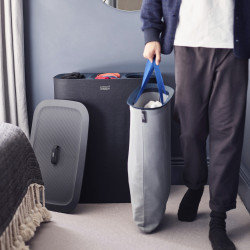 Joseph Joseph Laundry Basket 50025, 71 x 59.1 x 39.5 cm, 90 L, Three Compartments, Carrying and Emptying Handles, Black