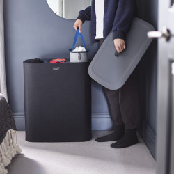 Joseph Joseph Laundry Basket 50025, 71 x 59.1 x 39.5 cm, 90 L, Three Compartments, Carrying and Emptying Handles, Black