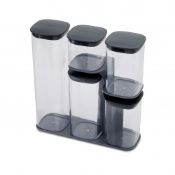 Joseph Joseph Podium 81071 Storage Container Set, 5-Piece, BPA-Free, Glass, Stand, Gray