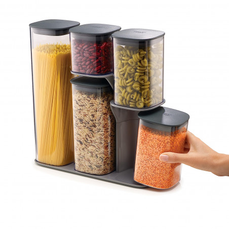 Joseph Joseph Podium 81071 Storage Container Set, 5-Piece, BPA-Free, Glass, Stand, Gray