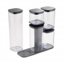 Joseph Joseph Podium 81071 Storage Container Set, 5-Piece, BPA-Free, Glass, Stand, Gray