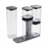 Set crecipiente depozitare, Joseph Joseph Podium 81071,  5 buc,  Fara BPA, Sticla, Suport, Gri