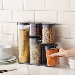 Joseph Joseph Podium 81071 Storage Container Set, 5-Piece, BPA-Free, Glass, Stand, Gray